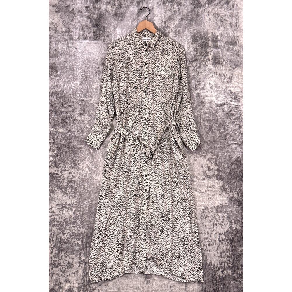 KENZO Dress 38 / US 6 Womens Cheetah Print Collared Pocket Midi Shirtdress